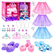 Princess Dress Up Shoes & Pretend Jewelry Toys, Dress Up Clothes For Little Girls, Toddler Role Play Shoes Set With 3 Pairs Of Princess Shoes, Skirts, Tiaras Crowns, Gifts For 3 4 5 6 Year Old Girls