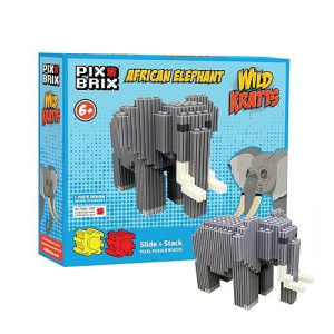 Pix Brix - Wild Kratts Pixel Art Kit - African Elephant, 906 Pieces - Patented Slide + Stack Pixel Puzzle Building Bricks, Build & Collect Wild Kratts Animals - Stem Toys, Ages 6 Plus