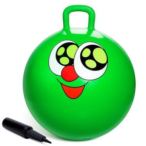 Zoojoy Hopper Ball, Green Bouncy Balls For Kids, 18 Inch Sit On Jumping Ball With Handle For Boys Girls Gift Aged 3-8, Inflatable Funny Bounce Hopper Balls Toy With Pump