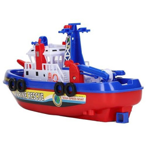 Lbec Boat - Fire Boat Toy For Kids, Battery Operated Plastic Boat With Water Sprinkler, Music, Lights & Sounds, Educational Birthday Gift For Boys And Girls, Children 12+ Months