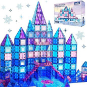 102Pcs Frozen Princess Castle Magnetic Tiles Building Blocks - 3D Diamond Blocks, Stem Educational Toddler Toys For Pretend Play, 4 Year Old Girl Birthday Gifts Kids Ages 3 5 6 7 8