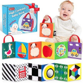 Synarry High Contrast Folding Crinkle 3D Touch Feel Baby Books, Black And White Babies Sensory Tummy Time Toys 0-3 0-6 Months With Mirror Infants Books 6-12 Months Newborn Boys Girls Chirstmas Gifts