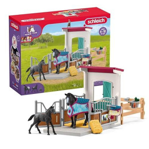 Schleich Horse Club - 34-Piece Stall Playset, Stable Play Set Extension With Mare And Foal Figurines, Toys For Girls & Boys Ages 5+