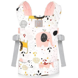 Gagaku Baby Doll Carrier For Kids Stuffed Animal Carrier Reborn Baby Carrier With Adjustable Straps For American Girl Doll Bitty Baby Doll Accessories - Pink (Zoo Pattern)