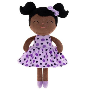 Gloveleya Soft Dolls Plush Figures Black Purple Polka Dots Dress Doll Baby Gift 9"