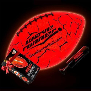 Wave Runner Led Light-Up Football - Glow In The Dark Football Games- Size 10.35 In. With Pump And Batteries Included | Great For Adults, Teens, Football Fans & Players (Orange W/Cracks)