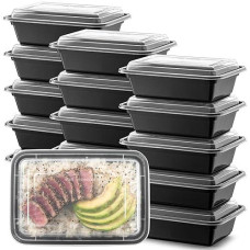 15-Pack Reusable Meal Prep Containers Microwave Safe Food Storage Containers With Lids, 24 Oz. - 1 Compartment Take Out Disposable Plastic Bento Lunch Box To Go, Bpa Free - Dishwasher & Freezer Safe