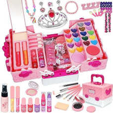 Kids Makeup Kit For Girl - 57 Pcs Safe And Washable Makeup For Kids, Real Girls Makeup Kit, Toddler Makeup Kit With Cosmetic Case, Girls Toys Age 4-12, Princess Toys For Girls (Pink)