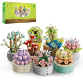 Jmbricklayer Succulent Flowers Botanical Collection Building Set, Plants Office Home Decor Succulents Bonsai Building Toys, Creative Building Project For Adults, Gifts Ideas For Girls Women