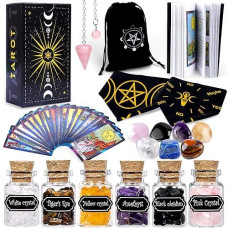 Yixangdd Tarot Cards With Guide Book 18 Pcs Include 1 Deck Of 78 Cards ?6 Mini Crystal Jars,7 Chakra Stones,1 Spirit Pendulum,1 Cloth ,1Goddess Of Earth Pendulum Mat,1 Velvet Bag