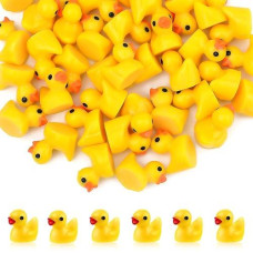 Kinbom 120Pcs Mini Resin Ducks Decoration, Tiny Miniature Ducks Mini Resin Duck Figures Tiny Duck Accessories For Craft Home Prank Game Dollhouse School Project Landscape Aquarium (Yellow)