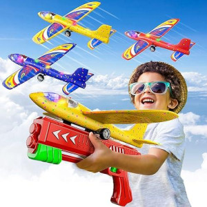 Doloowee 3 Pack Airplane Launcher Toys, 12.6 Inch Led Foam Glider Airplane Catapult, 2 Flight Modes, Outdoor Sports Flying Toys 4 5 6 7 8 9 10 11 12 Years Old Boys Girls Birthday Gifts(Red)