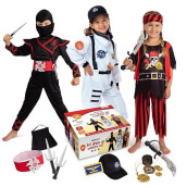 Born Toys 3-In-1 Kids' Dress Up & Pretend Play Set-Kids Pirate Costume, Kids Ninja Costume & Astronaut Costume For Kids Ages 3-7
