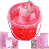 Premade Crystal Slime Peach Pink Jelly Cube Glimmer Crunchy Slime, Includes 6 Sets Of Slime Add-Ins, Party Favors For Kids, Sensory And Tactile Stimulation, Stress Relief, For Girls & Boys