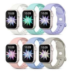 6 Pack Sport Bands Compatible With Apple Watch Band 49Mm 45Mm 44Mm 42Mm 41Mm 40Mm 38Mm For Women Men,Soft Silicone Waterproof Wristband Strap Compatible For Iwatch Series Ultra 8 7 6 5 4 3 2 1 Se