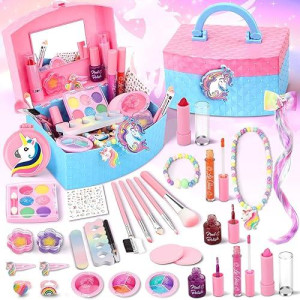 Kids Makeup Kit For Girl, 36Pcs Unicorn Washable Toddlers Makeup Set, Soft To Skin&Non-Toxic Play Makeup Toys ,Real Makeup Supplies For Kid, Princess Christmas Birthday Gifts For 5-12 Year Old Girls