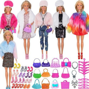 Eutenghao Doll Winter Coat Clothes Accessories For 11.5'' Girl Doll Include Doll Shoes Winter Fashion Coat Jacket Tops Jeans Dress Hat With Hangers Necklaces Bags For Girls Xmas Gift