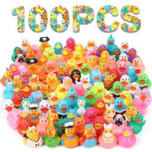 100 Pack Rubber Ducks In Bulk, Jeep Ducks For Ducking, Assorted Rubber Ducks Jeep Ducking, Baby Showers Accessories, Birthday Gifts, Floater Duck Bath Toys For Kids