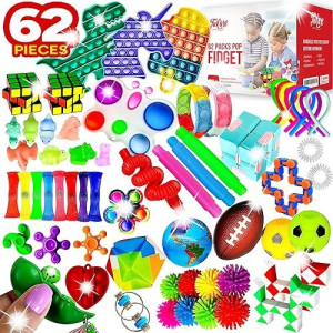 62 Pack Fidget Toys Set, Sensory Party Favors Gifts For Kids Adults Autism Stress Relief Stocking Stuffers Pop It Autistic Bulk Boys Girls Goodie Bags Pinata Fillers Treasure Box Classroom Prizes
