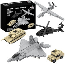 Apostrophe Games 5 Military Building Block Sets (665 Pieces) F-22 Raptor, M1 Abrams Tank, Black Hawk Helicopter, Reaper Uav And Humvee Army Truck Scale Models For Kids And Adults