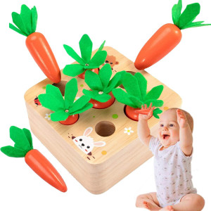 Wooden Montessori Toys For Toddlers 1-3 Years Old, Carrot Toys Shape Size Sorting Game, Baby Easter Toys For Fine Motor Skill, Great Baby Easter Gifts Birthday Gift Toys