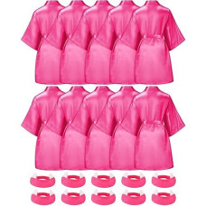 Jecery 10 Pcs Kids Robes Girl Spa Party Supplies Girls Robes Slumber Birthday Bathrobes With Headband(Rose Red, 12 Yard)