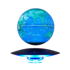 Wupyi 6 Magnetic Levitation Floating Globe Anti Gravity Rotating World Map With Led Light 7 Colors Display Floating Globe For Children Educational Gift Home Office Desk Decor (Blue-Ufo Base)
