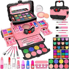 54 Pcs Kids Makeup Kit For Girls, Princess Real Washable Pretend Play Cosmetic Set Toys With Mirror, Non-Toxic & Safe, Birthday Gifts For 3 4 5 6 7 8 9 10 Years Old Girls Kids (Pink)