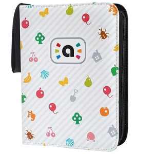 Leatherette 4 Pocket Trading Card Binder Album Holder Pages Folder Protector For Animal Crossing Amiibo Cards Series 1-5 Toploading 3 Ring Zip Card Binder Album Tcg Acnh