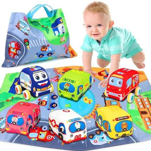 Baby Toys 6 To 12 Months - Soft Car Toys For 1 Year Old Boy Girl With Playmat Storage Bag - Infant Baby Toys 12-18 Months Toddler Toys Age 1-2 - 1St Birthday Gifts 1 2 3 Year Old Baby