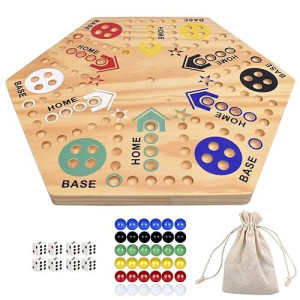 Mucitagf Original Marble Board Game Wahoo Board Game Double Side Painted 20-Inch Wooden Fast Track Board Game For 6 And 4 Player With 6 Colors 36 Marbles, 8 Dice For Family Game Night, Party