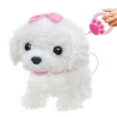 Yh Yuhung Walking And Barking Dog Toys For Kids With Remote Control Leash, Plush Electronic Pets Puppy Interactive Dog That Walk, Bark, Head Nod, Wags Tail(White)