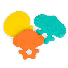 Bright Starts gummy Buddies 3-Pack Textured Teethers - BPA-Free Elephant, Lion, Monkey - Unisex, 3 Months +