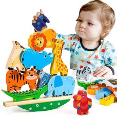 Fantykids Montessori Toys |Toddler Toys For 1 2 3 Year Old Boy Girl|13 Pieces Traffic Stacking Toys For Toddler 1-3| Wooden Toys Building Blocks|1 2 3 Year Old Birthday Gifts For Toddler Toys Age 1-2