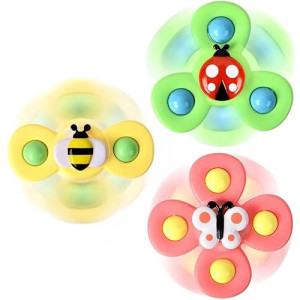 3Pcs Suction Cup Spinner Toys For 1 2 Year Old Boys Spinning Toys 12-18 Months Sensory Toys For Toddlers 1-3 First Birthday Baby Gifts For Girls