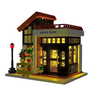 Cafe House Architecture Building Set With Led Light,City Coffee House Model Kit,Building Blocks Toy For 15+ Age Teen,Adult (1512 Pieces)