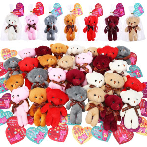 Tedyle 28Pcs Valentines Day Gift Cards For Kids With Bear Plush Toysmini Stuffed Animal Plush Toys Keychains For Valentines Party Favor Suppliesclassroom Exchangegame Prizesgift For Boys Girls