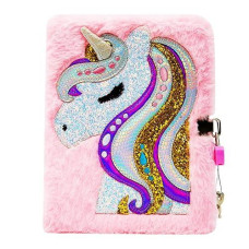 Superstyle Diary For Girls With Lock And Keys, Cute Unicorn Plush Diary Secret Diary, Writing Journal Lined Pages Notebook Sequined Design Gift Set For Kids