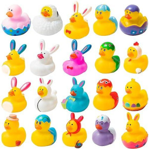 K1Tpde 20Pcs Assorted Cute Rubber Ducks, Summer Pack Of Rubber Ducks, Resurrection Bunny Rubber Duck, Funny Rubber Ducks Bath Tub Toys For Kids, Baby Showers Accessories, Birthday Gifts Party Favors