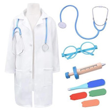 Wicot Kids Doctor Nurse Costume Kit White Lab Doctor Coat With Hat Stethoscope Toys Wooden Doctor Playset Kit Halloween Role Play Birthday Party Dress Up For Kids Toddlers Boys Girls 3-4T
