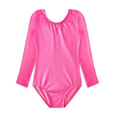 Hoziy Girls Leotards For Gymnastics Long Sleeve Toddlers Hot Pink 2-3T 2T 3T 12 18 24 Months Shiny Sparkly Tumbling Outfits Dance Clothes Clothing Apparel Little Girl Leotardos Para Gimnasia