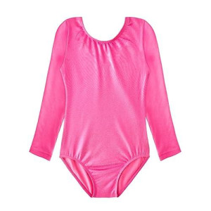 Hoziy Girls Leotards For Gymnastics Long Sleeve Toddlers Hot Pink 2-3T 2T 3T 12 18 24 Months Shiny Sparkly Tumbling Outfits Dance Clothes Clothing Apparel Little Girl Leotardos Para Gimnasia