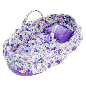 June Garden Cozy Dream Doll Bassinet - Baby Doll Portable Carrier - Fits For American Girl Dolls Up To 14" - Soft Pillow & Safety Buckle Included - Purple