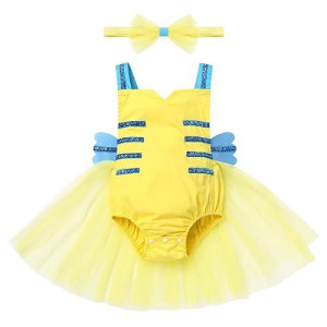 Flounder Costume Toddler: Flounder Costume Baby Halloween Costumes For Girls Cosplay Romper Dress Up Little Princess Infant Flounder Mermaid 1St Birthday Outfit Newborn Photoshoot Yellow 12-18 Months