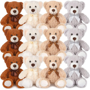 Zhanmai 12 Packs Bears Stuffed Animals Plush Toys 14 Inches Cute Stuffed Bear Plush Soft Bear Shaggy Bear For Baby Shower Gender Reveal Birthday Gifts (Light Brown, Dark Brown, White, Grey)