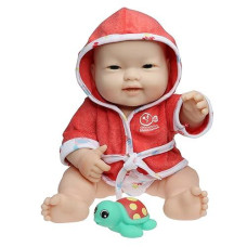 Jc Toys Bath Time Gift Set Featuring Adorable Asian Lots To Love Babies 14" All Vinyl Washable Dolls Dressed In Hooded Bathrobe And Diaper, Includes Pacifier And Bath Friend