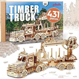 Qollorette 3D Wooden Puzzle Timber Truck Model, Diy Wood Craft Games, Brain Teaser Construction Toys - Engineering Wooden Model To Build, Wooden Model Building Set
