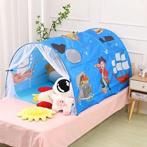 Happy Tent Space Stars Bed Tents For Kids Portable Play Tent Game House For Boys Girls Breathable Cottage Diy Inner Pocket Sleeping Tent Toddlers Playhouse With Double Net Curtain & Carry Bag (Star)