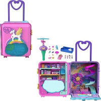 Polly Pocket Pollyville Playset, Resort Rollaway Suitcase, Large Travel Toy With 4 Dolls, Car, 25+ Accessories & Storage