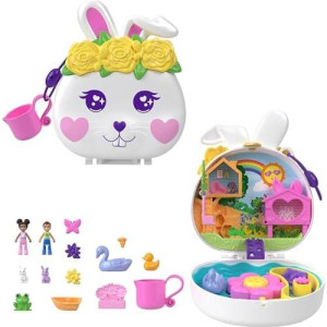 Polly Pocket Flower Garden Bunny Compact Playset With 2 Micro Dolls, Color Change & Water Play